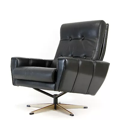 Retro Vintage Danish Black Leather Swivel Lounge Egg Chair Armchair 60s 70s • £645