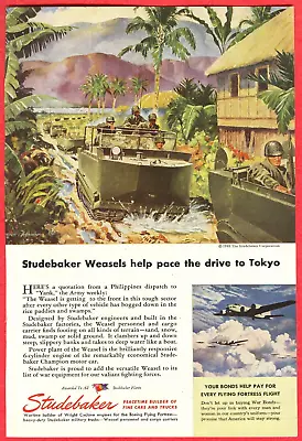 1943 WWII Ad ~ STUDEBAKER Weasel In Tokyo ~ Beautiful Art By Frederic Fellander • $4.99