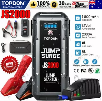 TOPDON JS2000 Jump Starter 2000A Portable 12 Volt Car Battery Booster Super Safe • $142.99