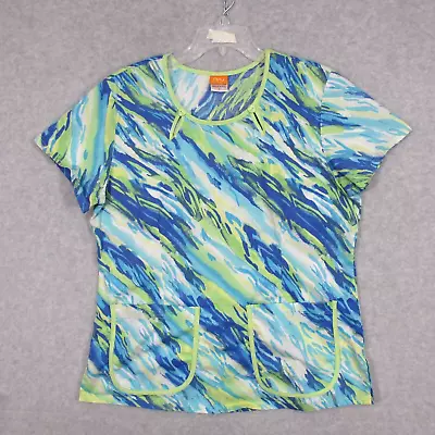 Barco NrG Women's Scrub Top Blue Green Abstract Watercolor Size Large • $10.46