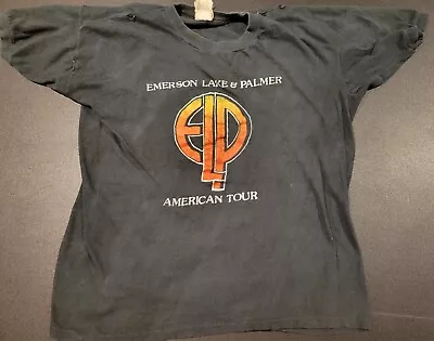 Emerson Lake & Palmer Vintage 1977 Soft Black Original Tee Shirt T-Shirt 2 Sided • $94.99