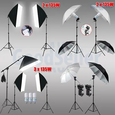 $58.98 • Buy Photo Studio Softbox Lighting Soft Box Boom Arm Flash Umbrella Light Stand Kit 