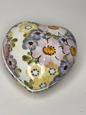 Vintage Daisy Flower Heart Trinket Box 50th Anniversary Signed 1993 Ceramic • $12