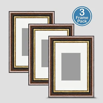 Brown Gold Photo Frame 6x4 3 PACK Incl Soft White Mount 3.5x2.5 ACEO Art • £20.50