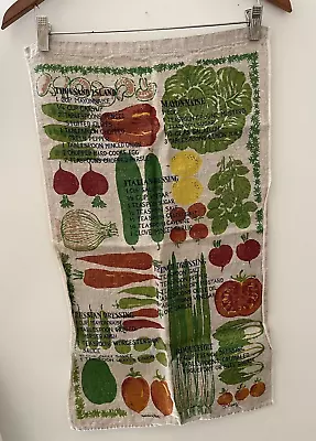 Vintage Kay Dee Hand Printed Linen Tea Towel Salad Dressing Recipes Decor Gift • $22