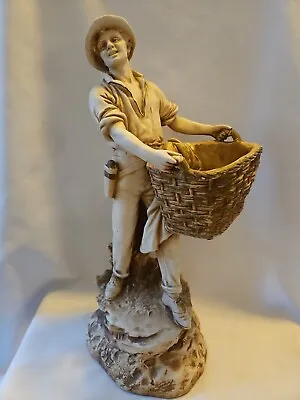 Vintage Marwal Ind Inc Chalkware Man With Basket Statue Chalk Sculpture ~17” • $75