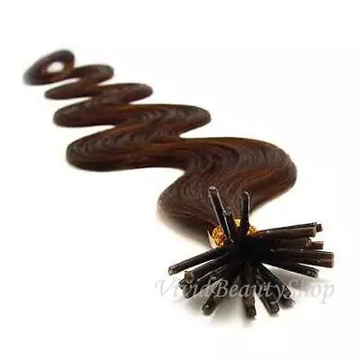 25 I Stick Tip Body Wave Wavy Micro Ring Remy Human Hair Extensions Medium Brown • $40.99