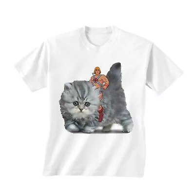 Masters Of The Universe Mens T-Shirt - He-Man On Battle Cat Kitty Image • $14.98