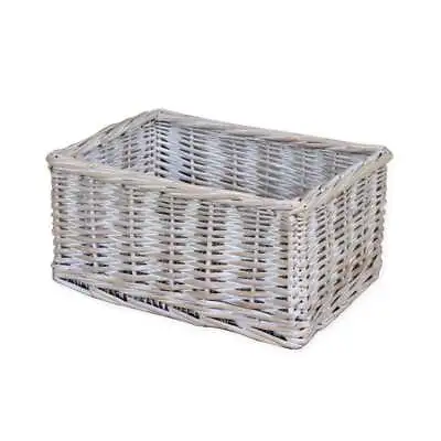 £14 • Buy Small White Wash Wicker Storage Basket Bathroom Woven Willow Shelving Box
