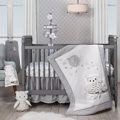 $129.99 • Buy Lambs & Ivy Luna White/Gray Celestial Owl 4-Piece Nursery Baby Crib Bedding Set