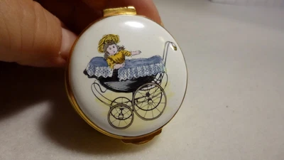 $41.45 • Buy TRINKET BOX - RARE, CRUMMLES Victorian PRAM W BABY GIRL - Enamel, MINT