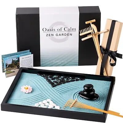 Oasis Of Calm Zen Garden Kit - Premium Desktop Japanese Rock Garden Sand Garden • £39.99