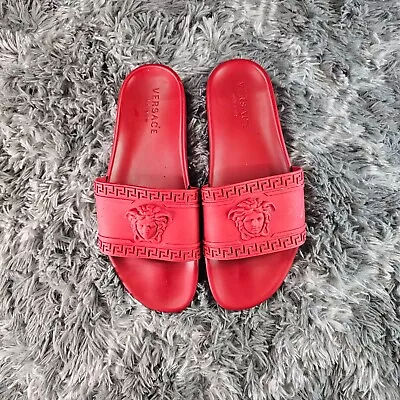 VERSACE Men's 12 US Red CARDINAL Medusa Slides FLIP-FLOP Sandals Authentic • $50