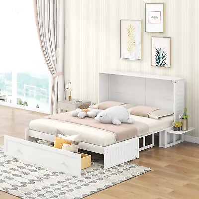 Queen Size Murphy Bed Wall Bed Folding Bed With With Drawer Side Table White NEW • $973.99