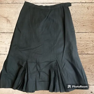 Vintage Cashmere Merino Wool Midi Skirt Kick Pleat Size 10 Black 80s Mermaid • $40.05