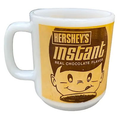 Rare White Milk Glass 3.5  Mug Hershey's Instant Real Chocolate Flavor Vintage • $12