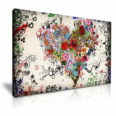 Love Heart Flowers Canvas Modern Home Art ~ 5 Size To Choose • £12.99
