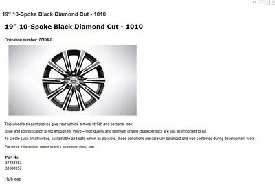 New Genuine Volvo XC60 19 Inch Wheel 10-Spoke Black Diamond Cut 31680357 • $724.16