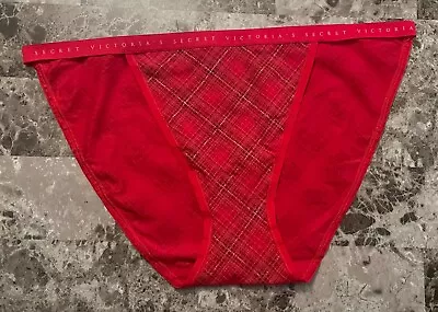 Nwt Victoria's Secret Xl Red Plaid Lightweight Logo Band String Bikini Panties • £22.17