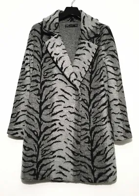 £35 • Buy Zara Ladies Grey Tiger Print Cardigan  Coatigan Jacket With 50%wool Size M