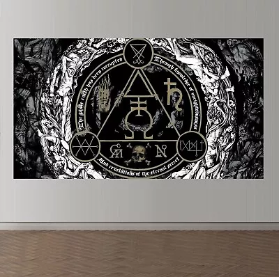 Wall Printed Fabric Satanic Occult Sigil Lucifer Seal Satan Altar Cloth Skull • $38