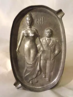 Vintage Risque Man & Woman Metal Double Sided Ashtray 5 3/4  By 3 3/4  • $19.99