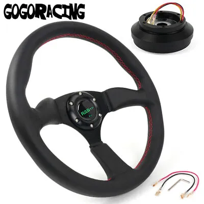 14  Black Genuine Leather Steering Wheel With Hub Adapter For Ford Mustang 84-04 • $135.99