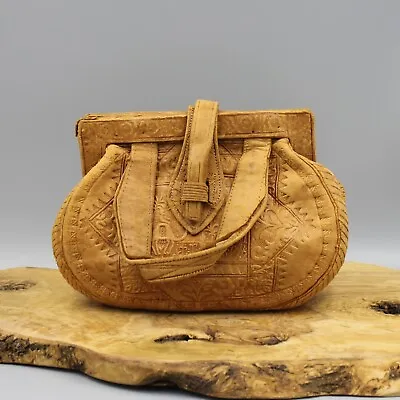 MOROCCAN LEATHER BAG - Tooled Ethnic Vintage Handbag | Embossed Bohemian Purse • $20