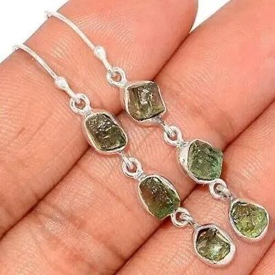 Czech Republic Moldavite Earrings Gemstone Handmade 925 Sterling Silver Jewelry • $32.54