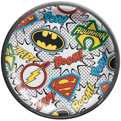 Justice League Party Supplies Heroes Unite Small Paper Plates (Pk.8 / 17 Cm) • $8.40