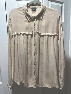 Vtg Mono B Sz 2X 3X 54x28” Mineral Wash Ls Shirt Beige Fringe Linen Blend No Tag • $20.40