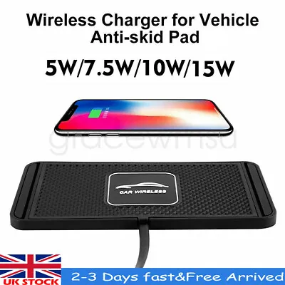 QI Wireless Car Phone Charger Fast Charging Pad Mat For IPhone Samsung Universal • £9.59