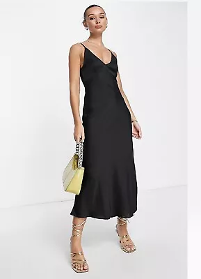 ASOS DESIGN High Apex Maxi Slip Dress Hammered Satin Black Size 4 • $10