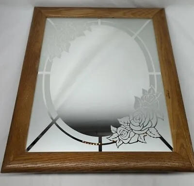 Wall Mounted Mirror 23 X 17 Glazed Rose Floral Mid Century Vintage Wood Framed  • $23.95