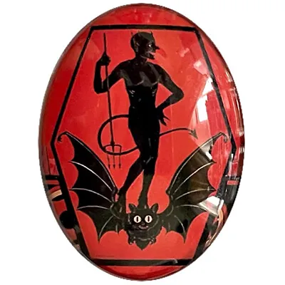$2 • Buy Vintage Devil Bat Illustration Red Black Glass Cameo Cabochon Jewelry Art Deco