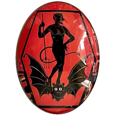 $2 • Buy Vintage Devil Bat Illustration Red Black Glass Cameo Cabochon Jewelry Art Deco