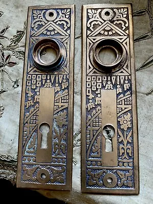 Antique Pair Orig Copper Art Deco Corbin Escutcheon Door Plates  Lovely Patina • $24.90