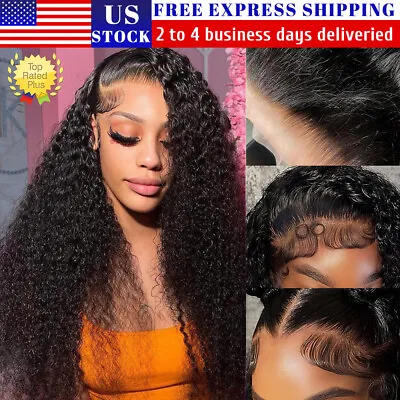 13x4 Curly HD Transparent Lace Front Wigs Human Hair Deep Wave Wig With Gifts • $65.98