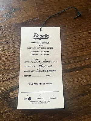 1981 Kansas City Royals Baseball Vtg Playoff Media Credential Vtg *not A Ticket • $9.95