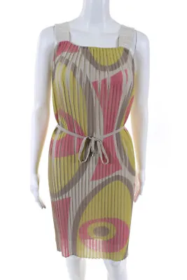 $230.01 • Buy Domenico Vacca Womens Alex Abstract Pleated Midi Shift Dress Yellow Pink Size 6