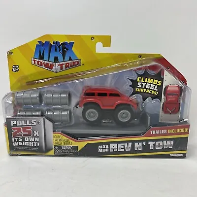 Max Tow Truck Mini Rev N' Tow With Trailer Climbs Steel Surfaces Pulls 25x Red • $39.99