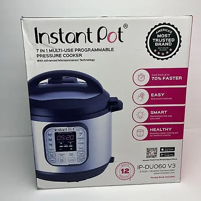 Instant Pot IP-DUO60 6 Qt. 7-in1 Electric Pressure Cooker Black/Silver BNIB OPEN • $40