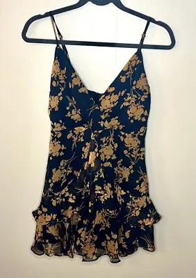 Saints + Secrets Black And Orange Chiffon Floral Ruffle Mini Dress Sz S • $16.50