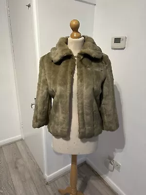 Atmosphere Ladies Dark Beige Short Faux Fur Bolero Jacket Size Uk 12 • £7.99