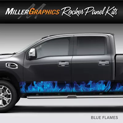 Flames Fire (Blue) Rocker Panel Graphic Decal Wrap Kit Truck SUV - 4 Sizes • $79.99