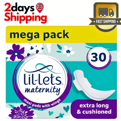 Lil-Lets Maternity Pads | Extra Long Maxi Thick Towels X 30 | With Wings | 3 Pac • £9.90