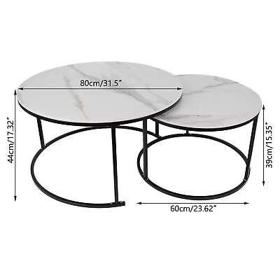 Nesting Coffee Table Set Of 2 Living Room Marble Round Stacking Side End Table • £63.99