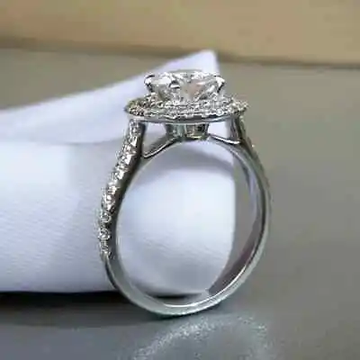 2.00 Carat Halo Set Round Cut Moissanite 14k White Gold Plated Engagement Ring • $127.49