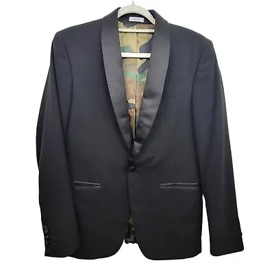 J. Ferrar Black Slim Fit Camo Lined Blazer With Satin Detail Size 38R • $80