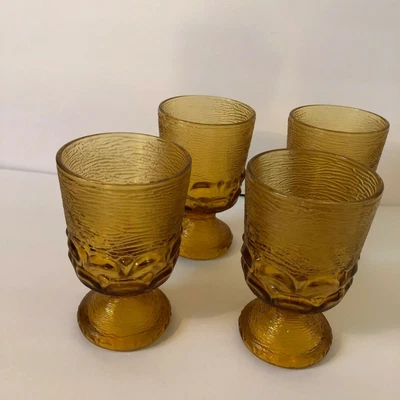 $12.97 • Buy Regency Brockway Glass Monterey Stemmed Wine 4 Glasses/Goblets Amber 6 3/4 Oz